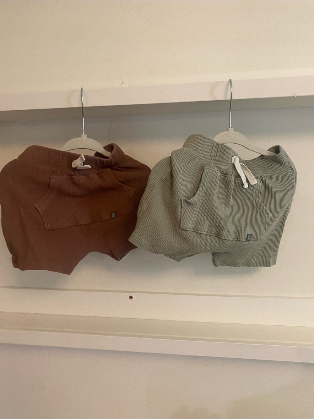 Kids Waffle Drawstring Shorts in Brown and Sage